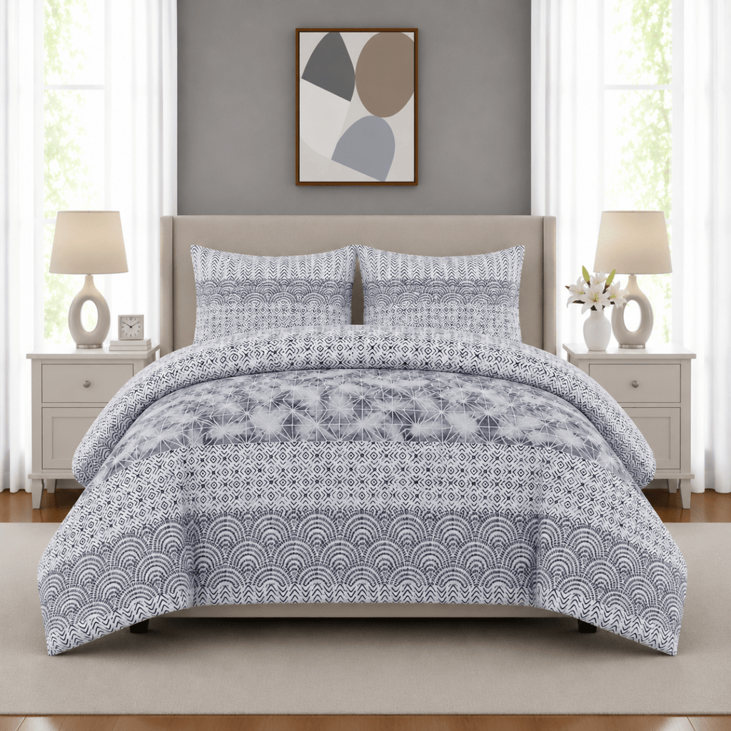 3PC Urban Printed Microfibre 80gsm Comforter - Lalia Blue Abstract - Home Phase