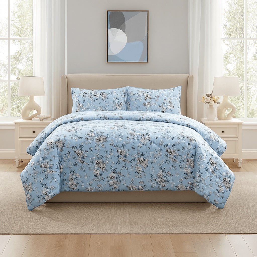 3PC Urban Printed Microfibre 80gsm Comforter - Light Blue Floral - Home Phase