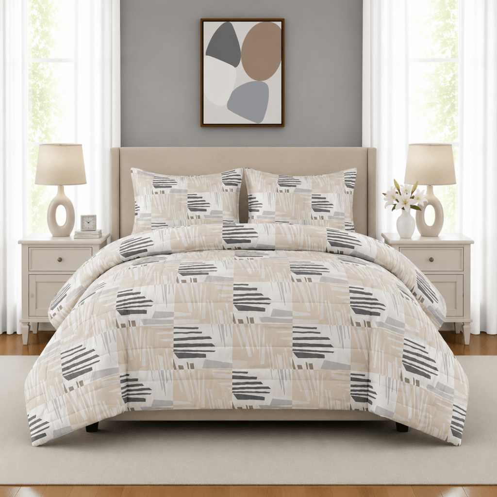 3PC Urban Printed Microfibre 80gsm Comforter - Muted Pink & Navy Abstract - Home Phase