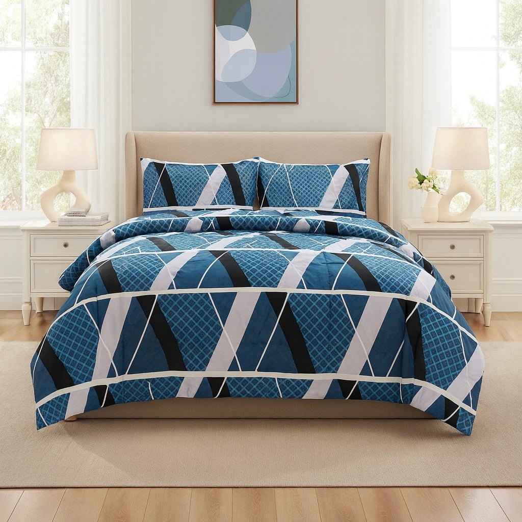 3PC Urban Printed Microfibre 80gsm Comforter - Navy Abstract - Home Phase
