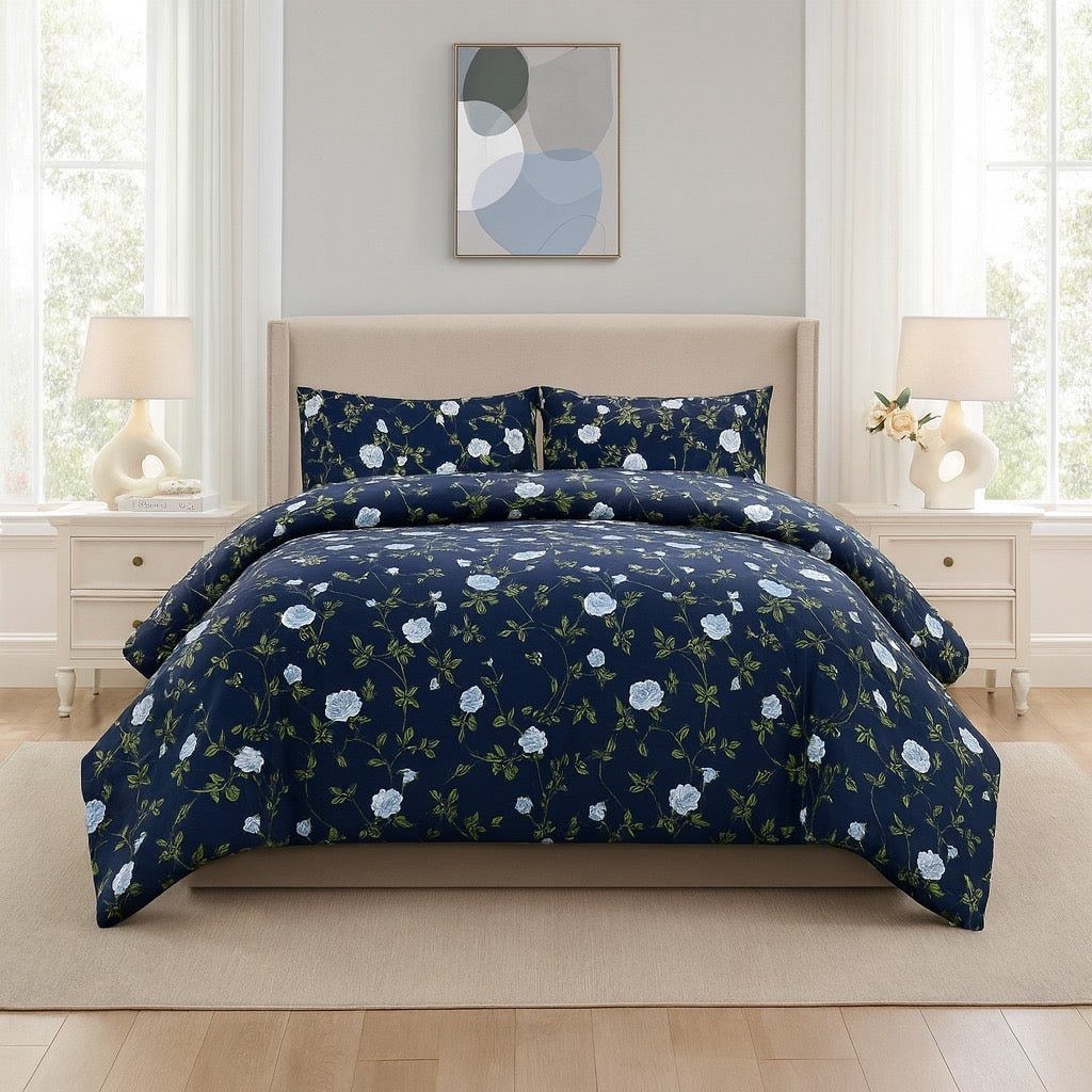 3PC Urban Printed Microfibre 80gsm Comforter - Navy Floral - Home Phase