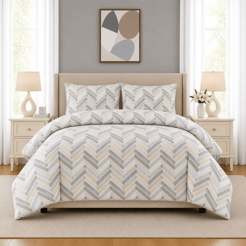 3PC Urban Printed Microfibre 80gsm Comforter - Pastel Herringbone - Home Phase