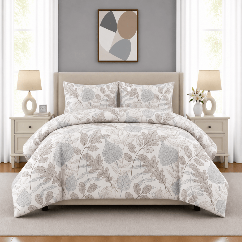 3PC Urban Printed Microfibre 80gsm Comforter - Pastel Pink & Blue Leaf - Home Phase