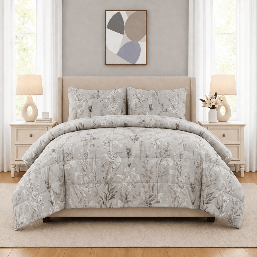 3PC Urban Printed Microfibre 80gsm Comforter - Patch Grey Tree - Home Phase