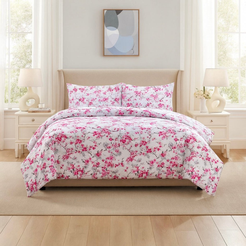 3PC Urban Printed Microfibre 80gsm Comforter - Pink Blossom - Home Phase