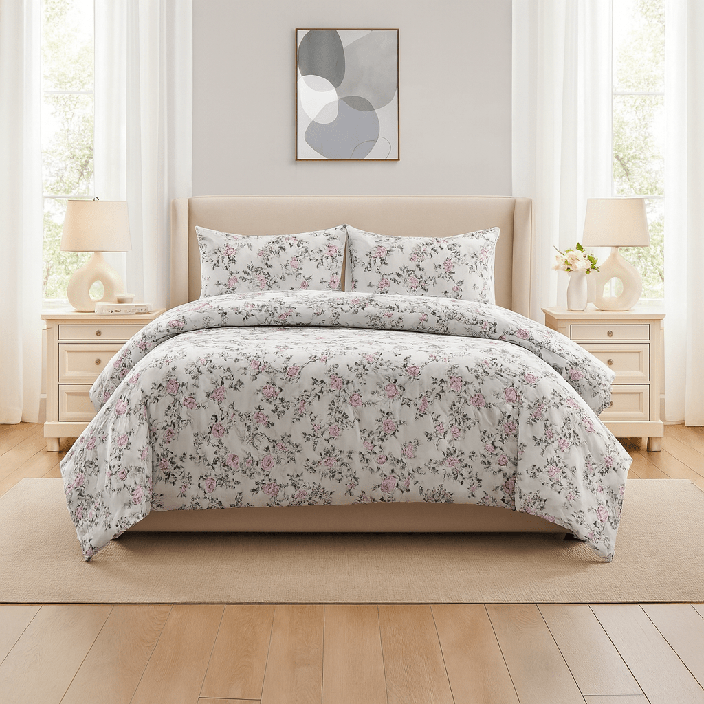 3PC Urban Printed Microfibre 80gsm Comforter - Pink & Cream Floral - Home Phase