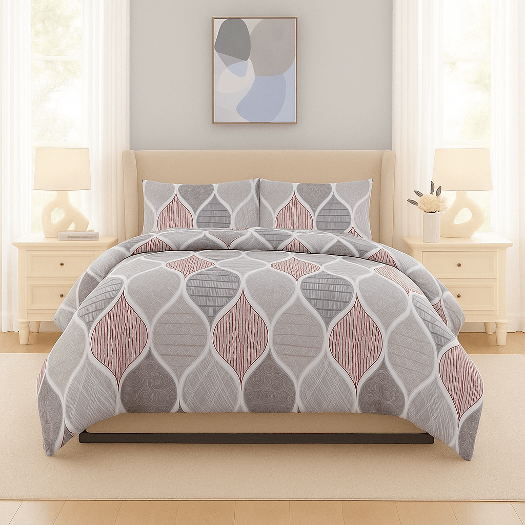 3PC Urban Printed Microfibre 80gsm Comforter - Red & Grey Drop - Home Phase