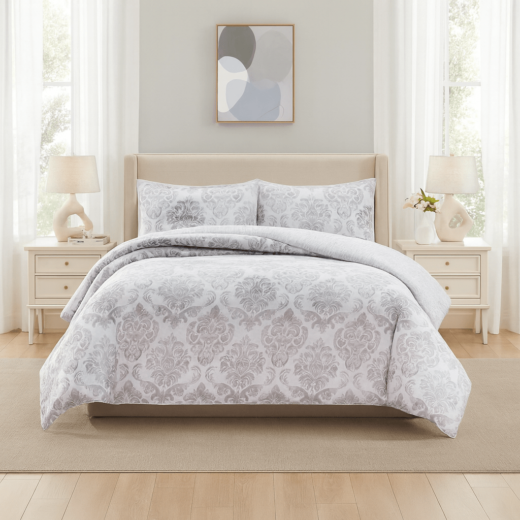 3PC Urban Printed Microfibre 80gsm Comforter - Silver Grey Paisley - Home Phase