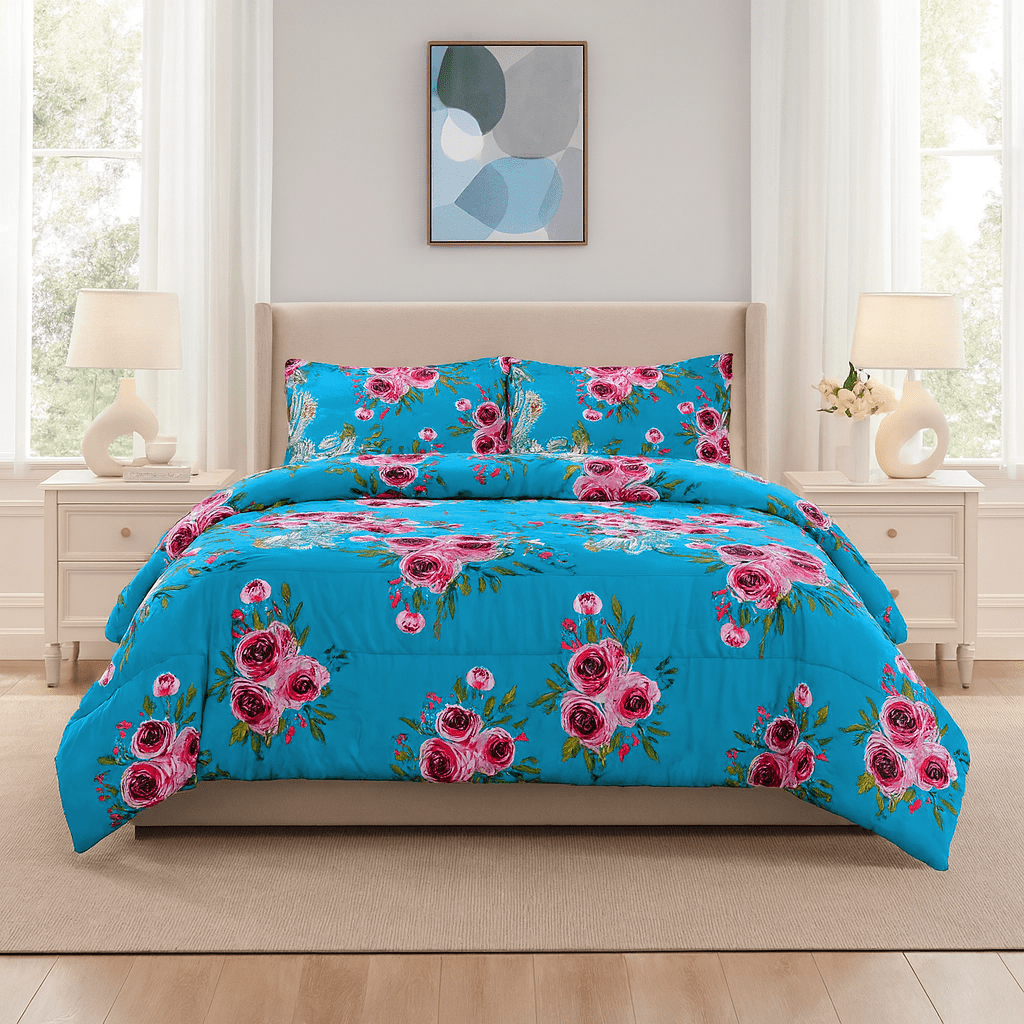 3PC Urban Printed Microfibre 80gsm Comforter - Teal Floral - Home Phase