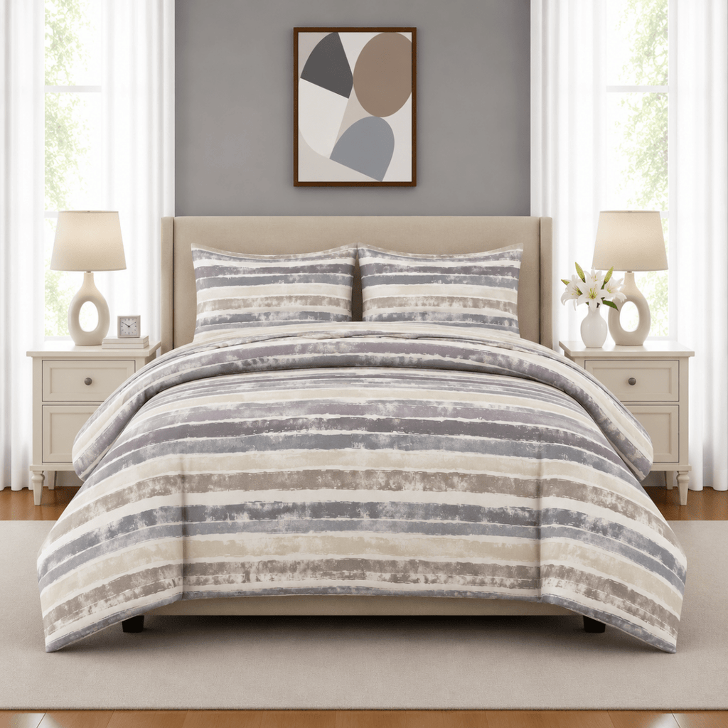 3PC Urban Printed Microfibre 80gsm Comforter - Watercolour Stripe - Home Phase