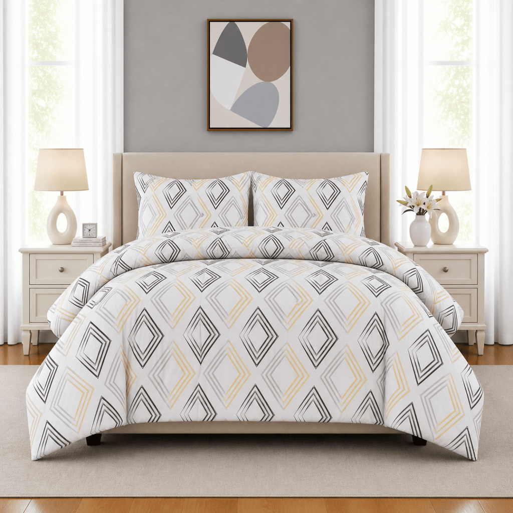 3PC Urban Printed Microfibre 80gsm Comforter - Yellow & Black Diamond - Home Phase