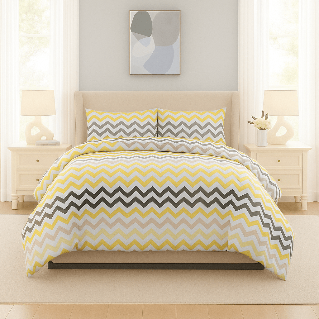 3PC Urban Printed Microfibre 80gsm Comforter - Yellow Zig Zag - Home Phase