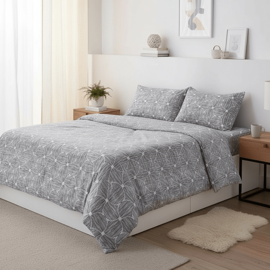 3PC Urban Silk Touch Microfibre Duvet Cover Set - Grey Geo - Home Phase