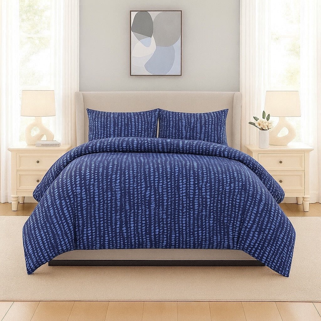 3PC Urban Silk Touch Microfibre Duvet Cover Set - Navy Wave - Home Phase