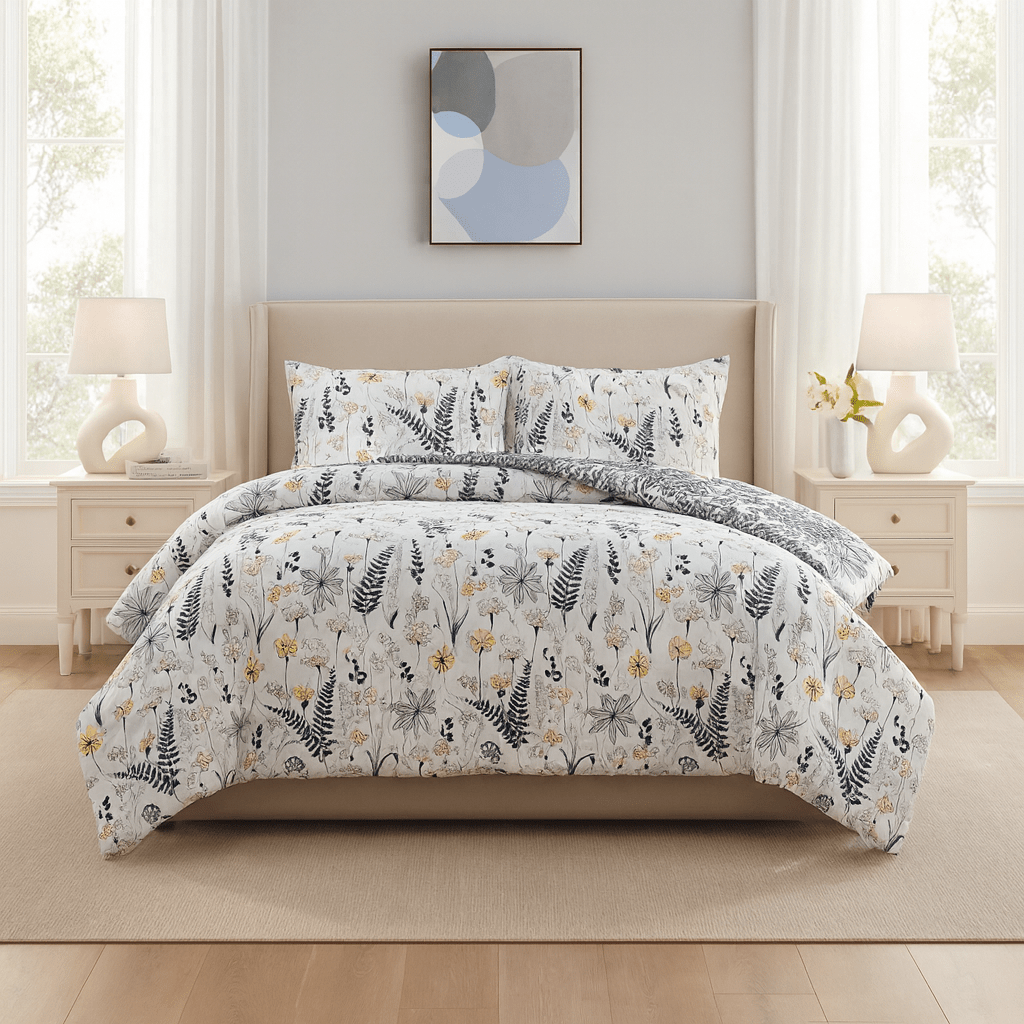 3PC Urban Silk Touch Microfibre Duvet Cover Set - Yellow & Purple Flower - Home Phase