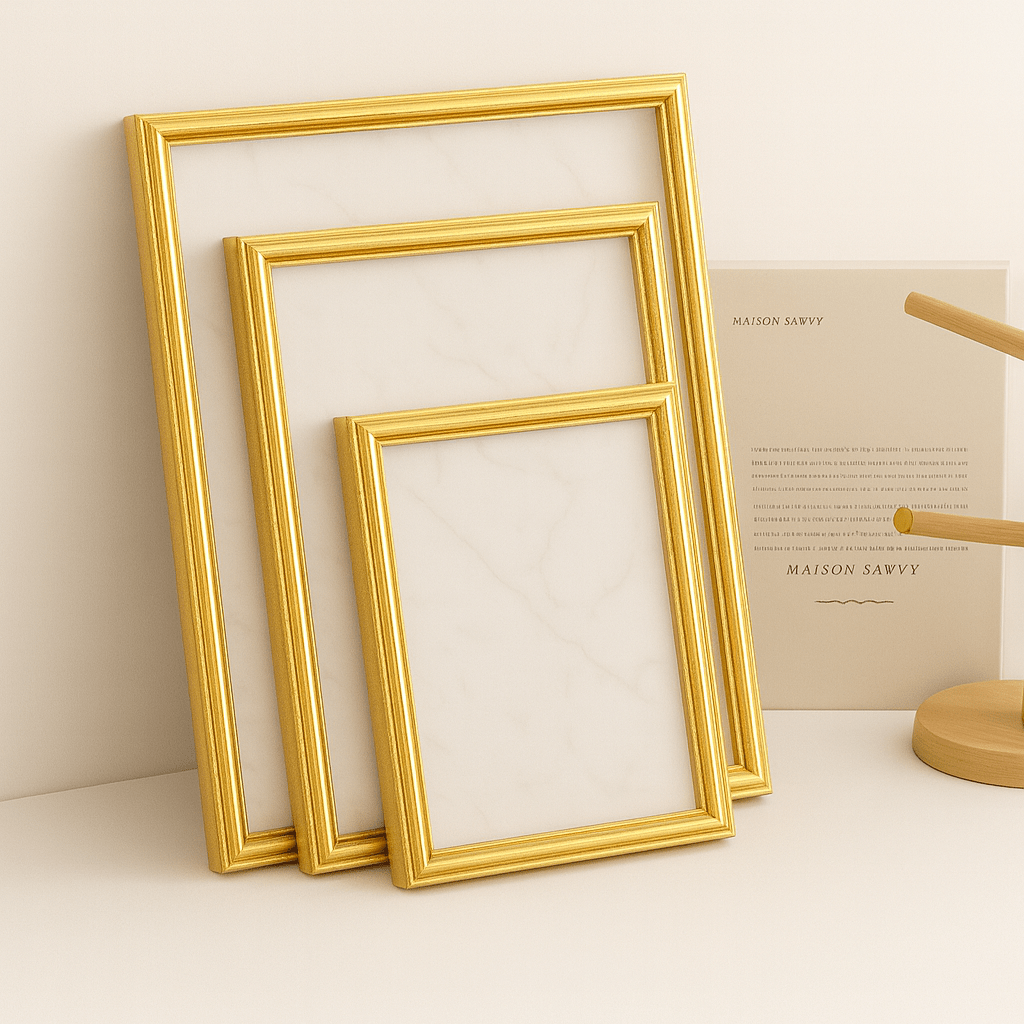 3PC Wooden Serving Tray Set - Gold Rim & Marble - Home Phase