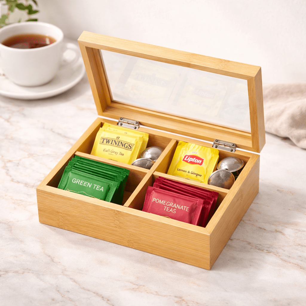 4 Compartment Wooden Tea Storage Box - Home Phase