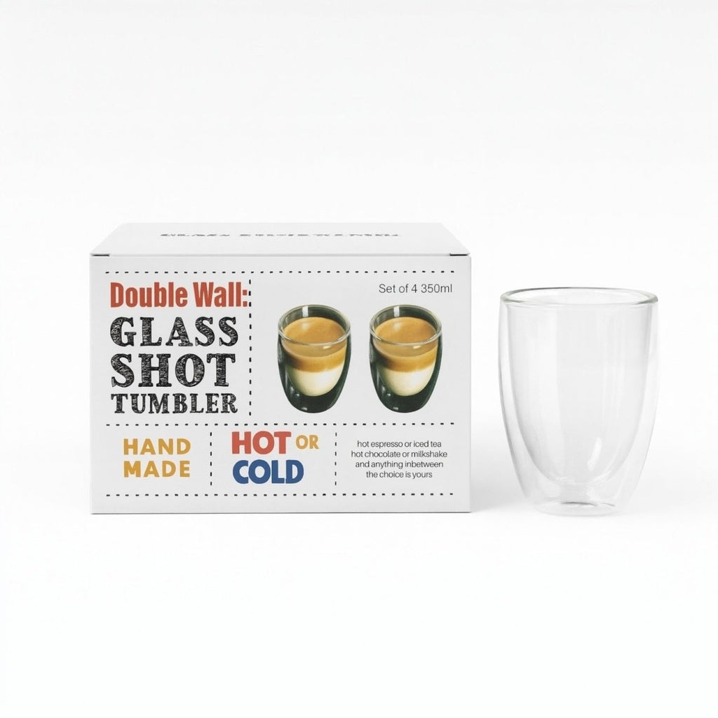 4 Pack Double Wall Glass Mug - 350 ml - Home Phase