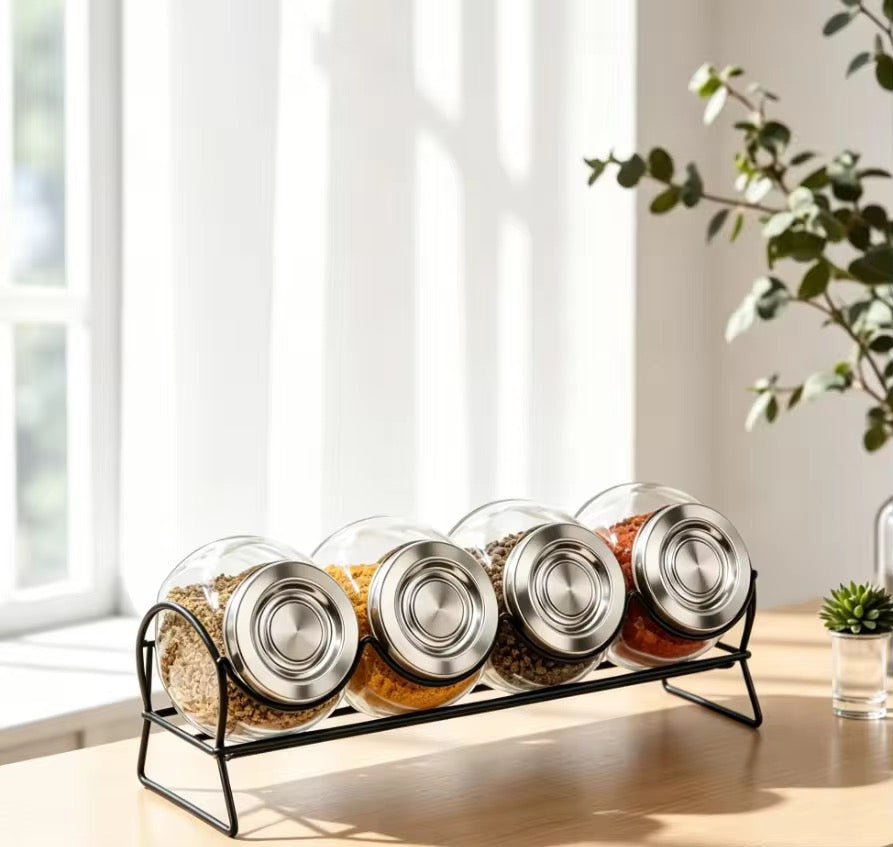 4 PC Spice Jar Set With Rack - Home Phase