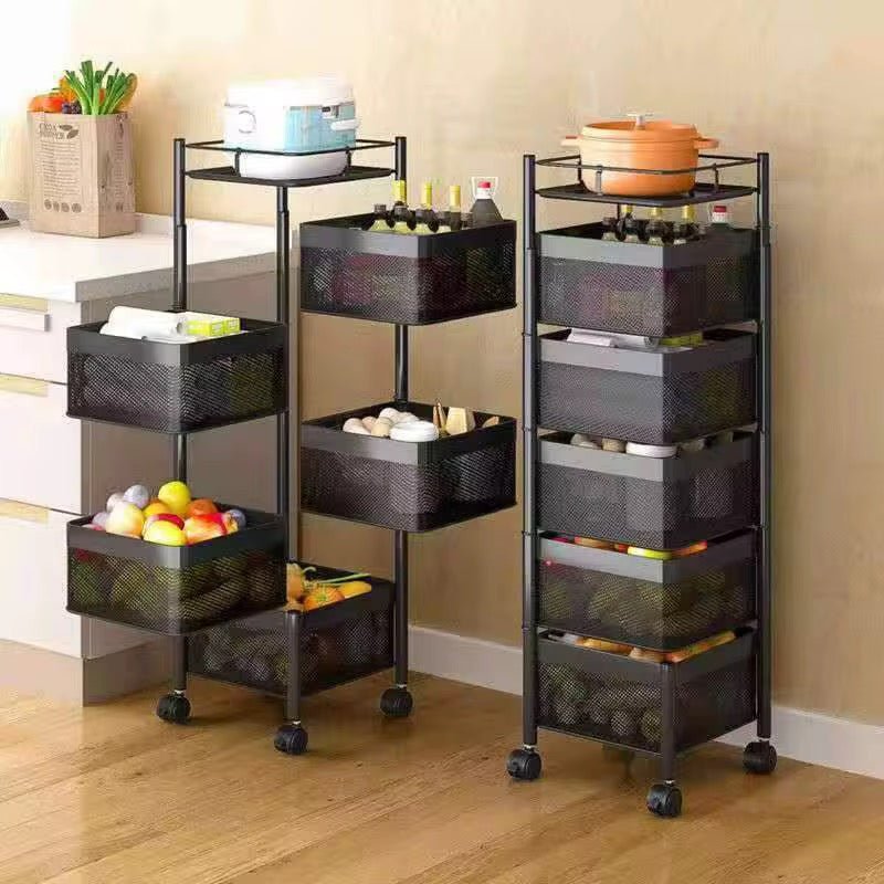 4 Tier Rotating Veg Storage Trolley - Black - Home Phase