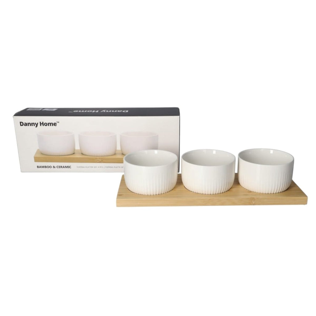 4PC Danny Home Bamboo Tray & Ceramic Pastry Bowls - Style Phase Home