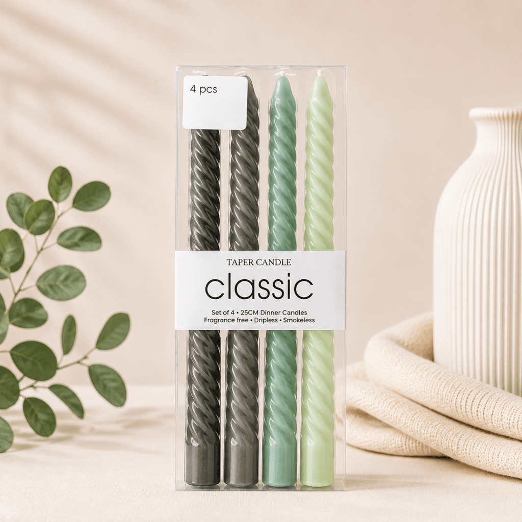 4PC Smokeless Taper Swirl Candles - 25 cm - Home Phase