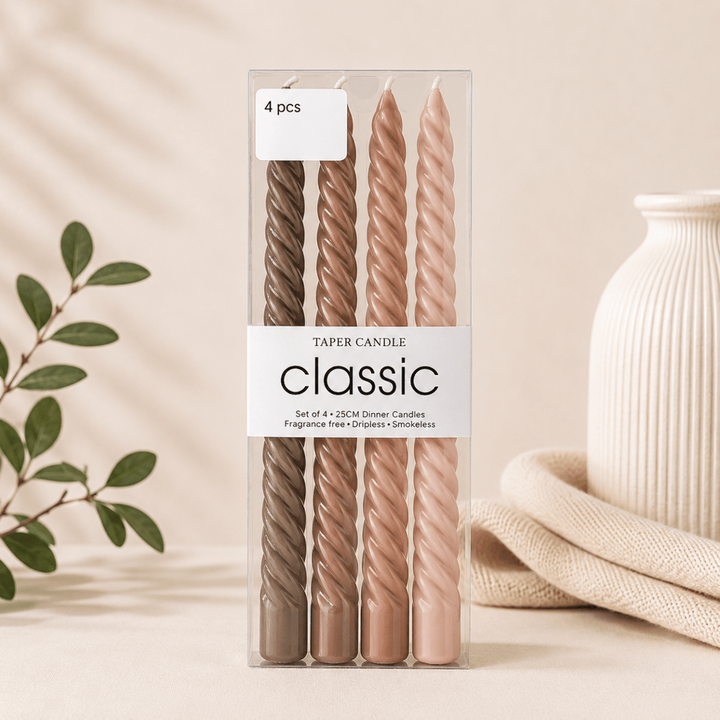 4PC Smokeless Taper Swirl Candles - 25 cm - Home Phase