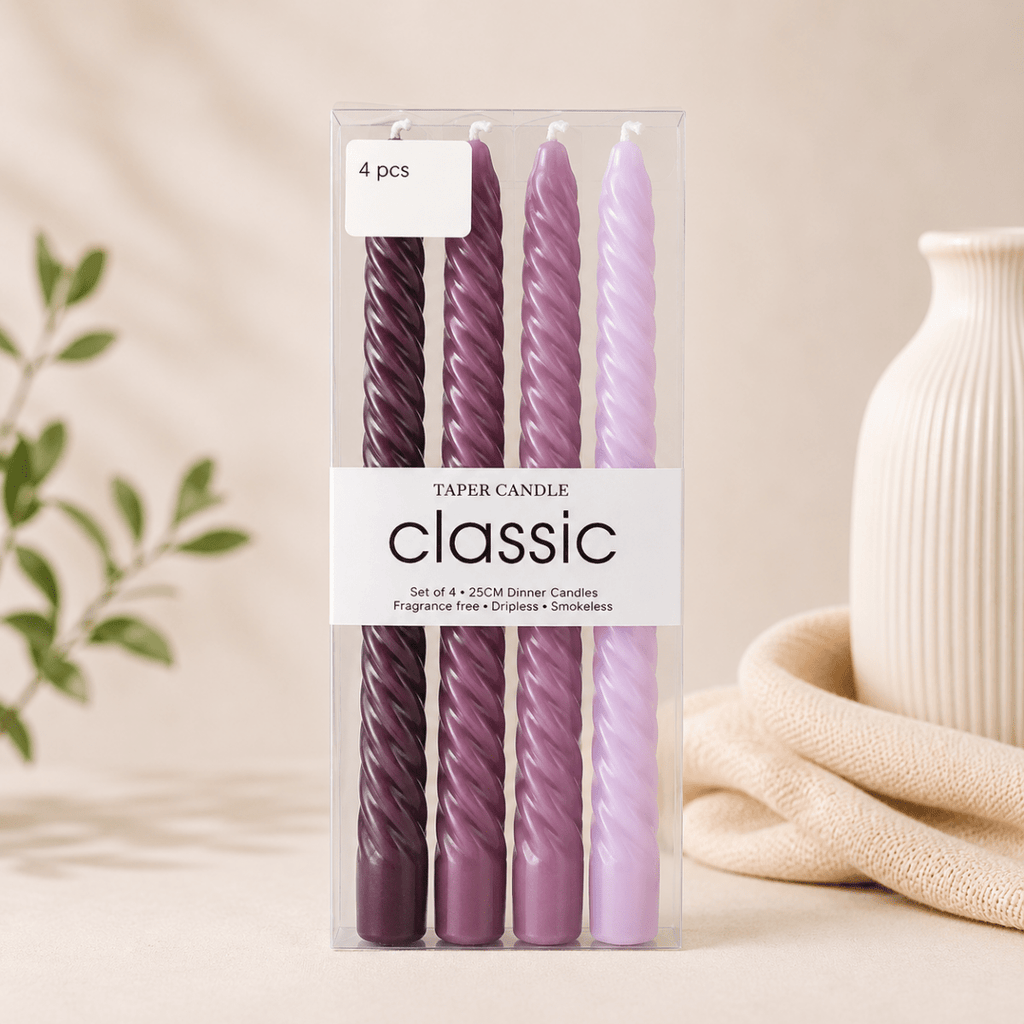4PC Smokeless Taper Swirl Candles - 25 cm - Home Phase