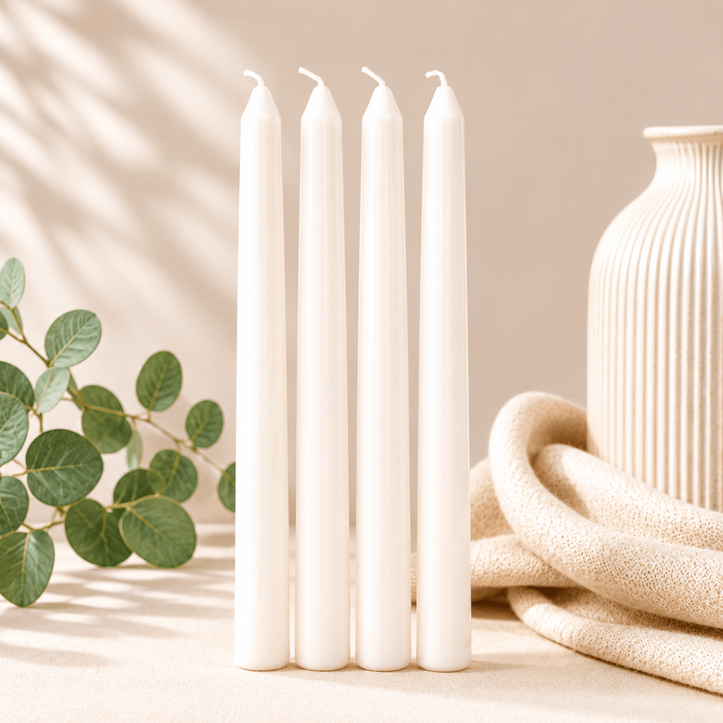 4PC Smokeless Tapered Candles - 25 cm - White - Home Phase