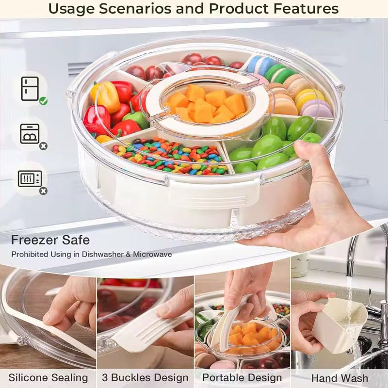 6-Compartment Acrylic Lazy Susan Snack Storage - 360 Rotatable