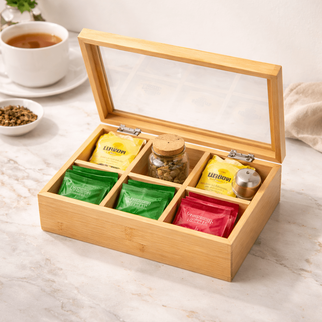 6 Compartment Wooden Tea Storage Box - Home Phase
