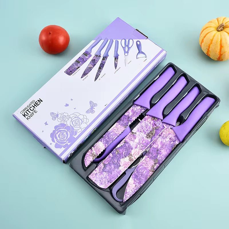 6 PC Floral Kitchen Knife Set - Home Phase