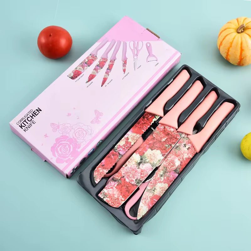 6 PC Floral Kitchen Knife Set - Home Phase