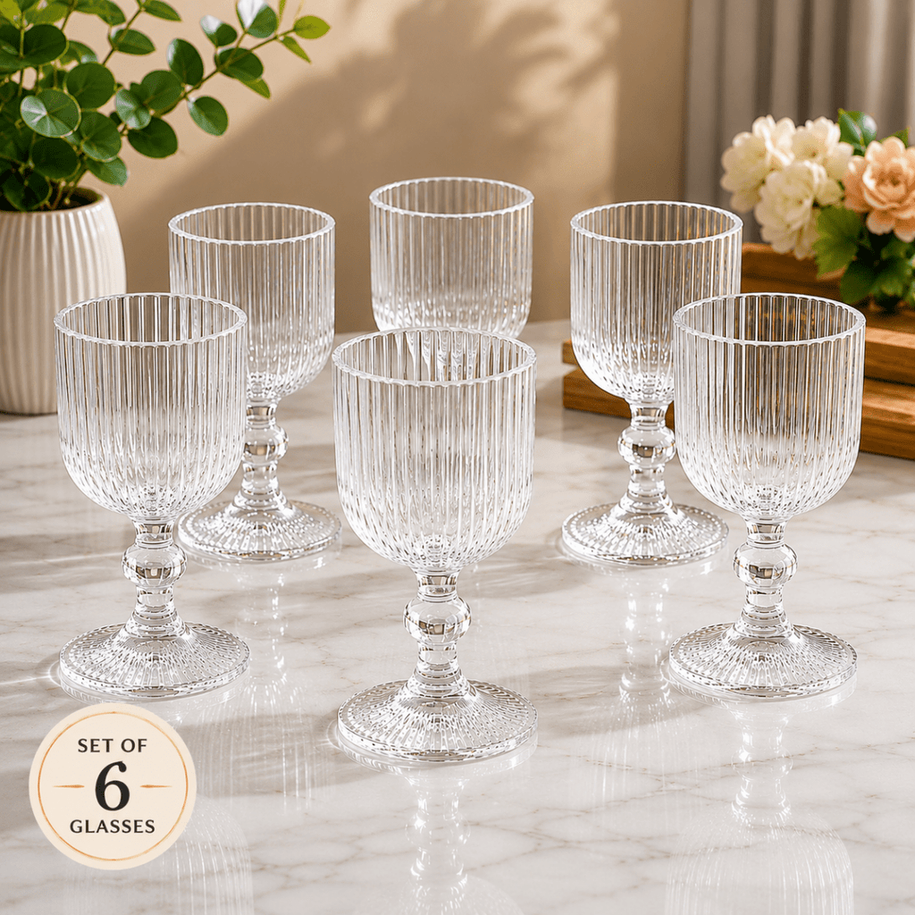 6 PC Ribbed Stem Glass Set - Home Phase