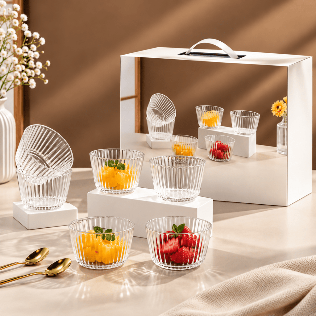 6 Piece Ribbed Glass Bowl - 400 ml - Home Phase