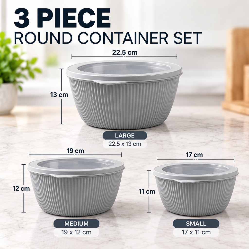 3 Piece Round Food Storage Container Set with Airtight Lids