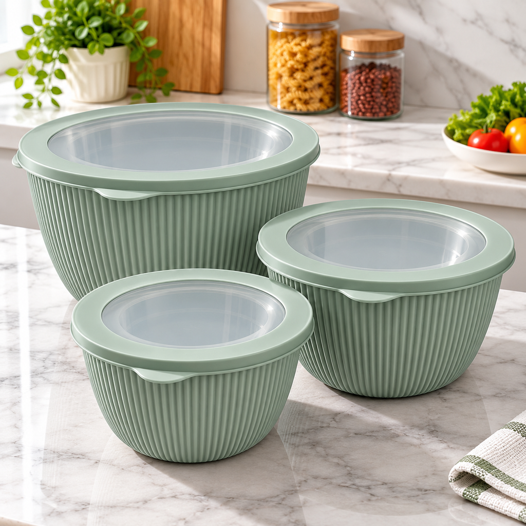 3 Piece Round Food Storage Container Set with Airtight Lids