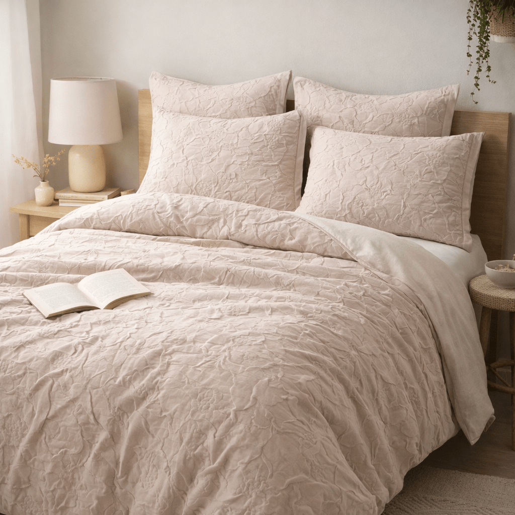 6PC All In One Duvet Cover Bale Set - Embossed Pink - Home Phase