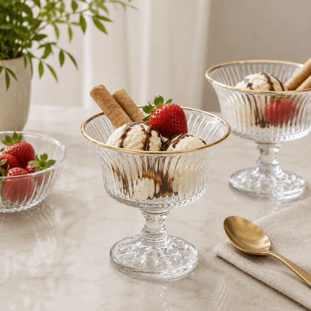 6PC Crystal Dessert Glass Cup Gold Rim - Home Phase
