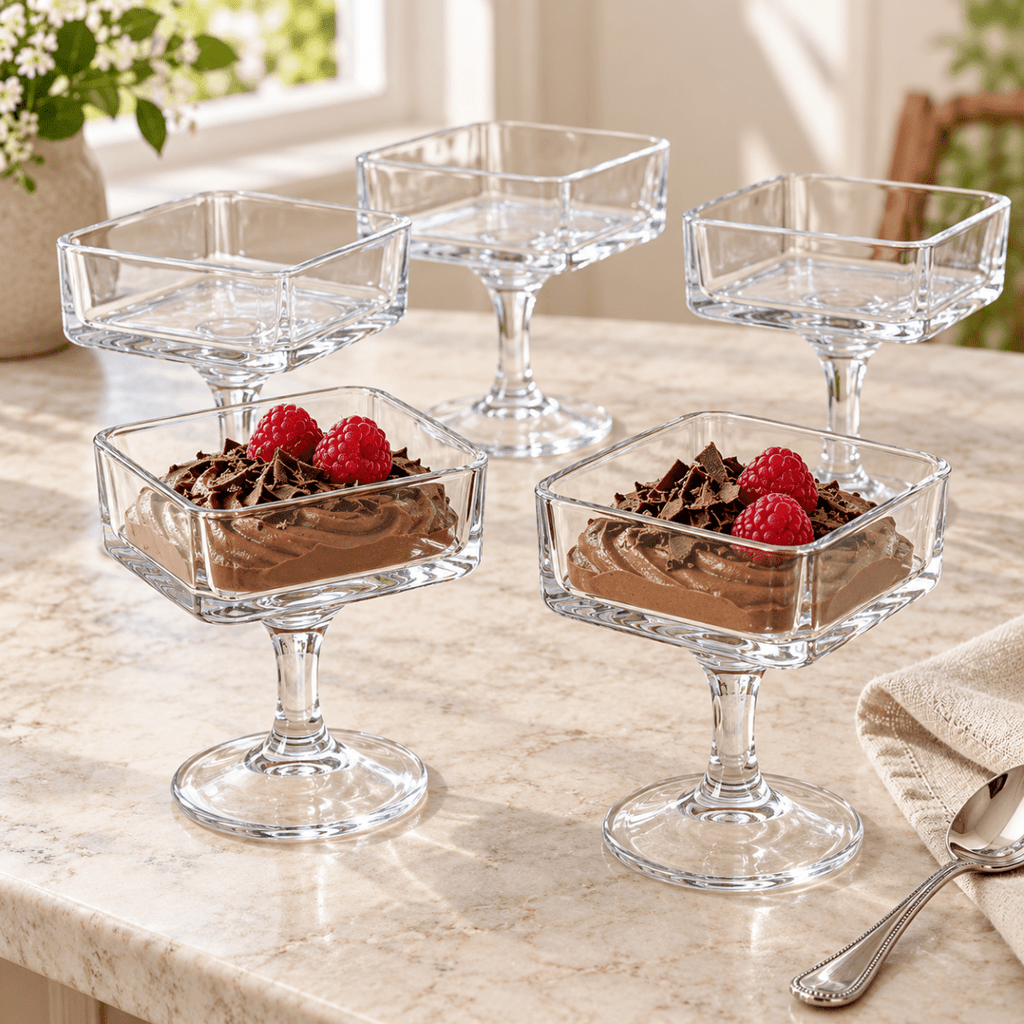 6PC Ribbed Glass Dessert Cup - 9.5 X 10 X 6.6 cm -160ml (12) (ZT-2609-6VR) CLEAR DESIGN - Home Phase