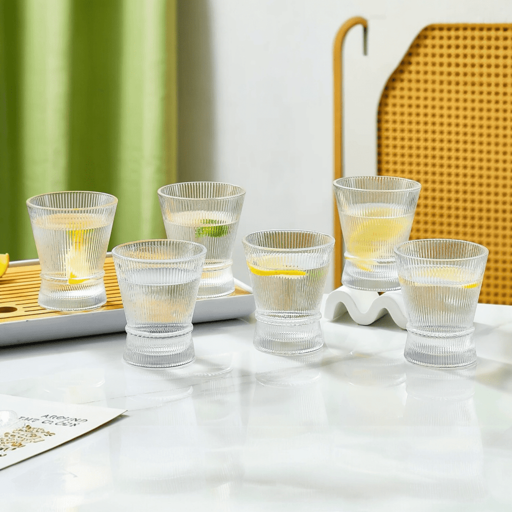 6PC Ribbed Glass Set Diamonds - 260ml - Home Phase