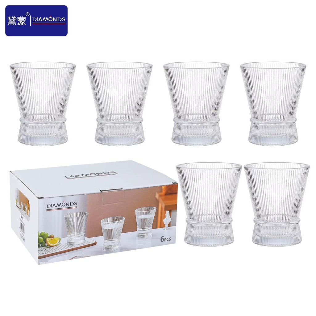 6PC Ribbed Glass Set Diamonds - 260ml - Home Phase