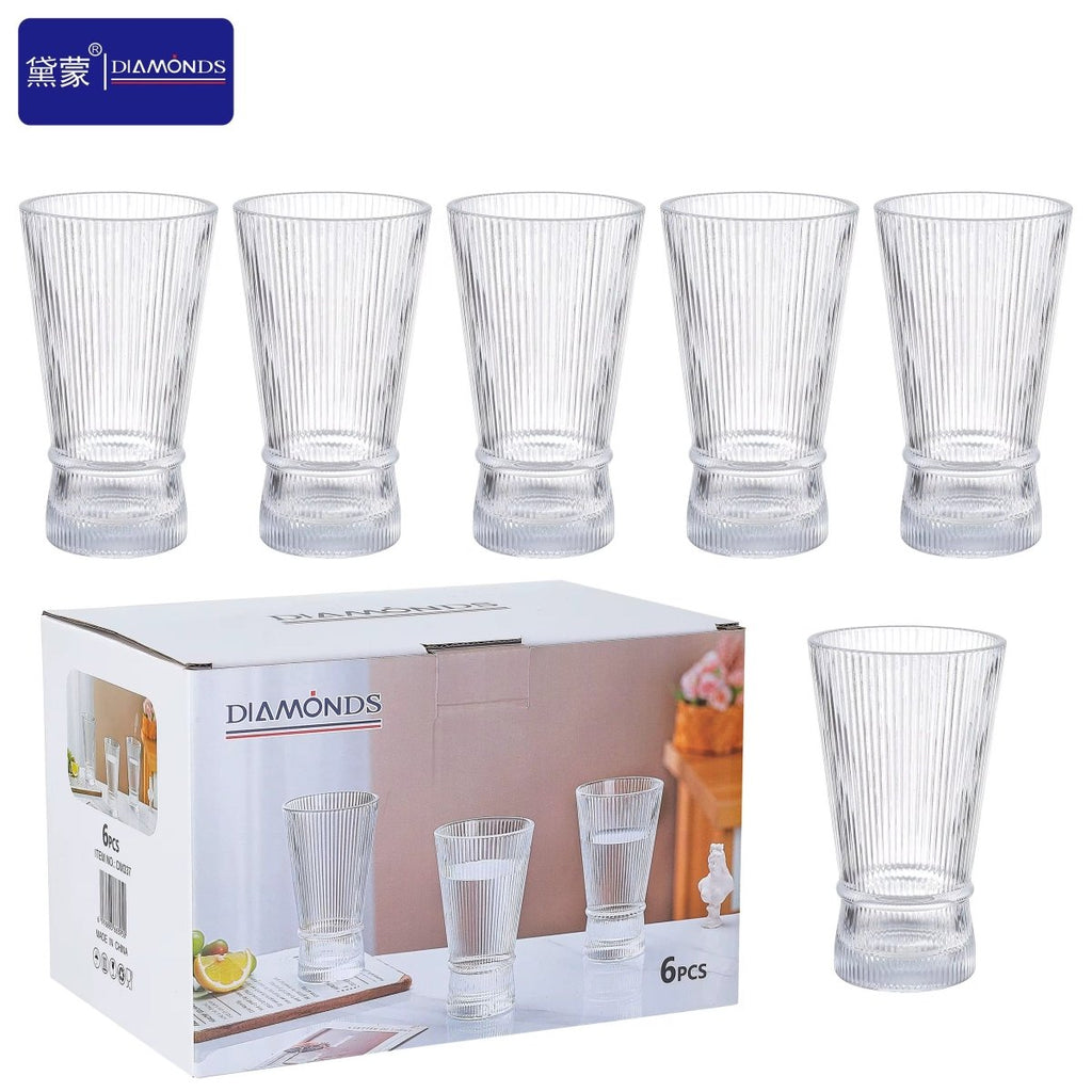 6PC Ribbed Glass Set Diamonds - 300ml - Home Phase