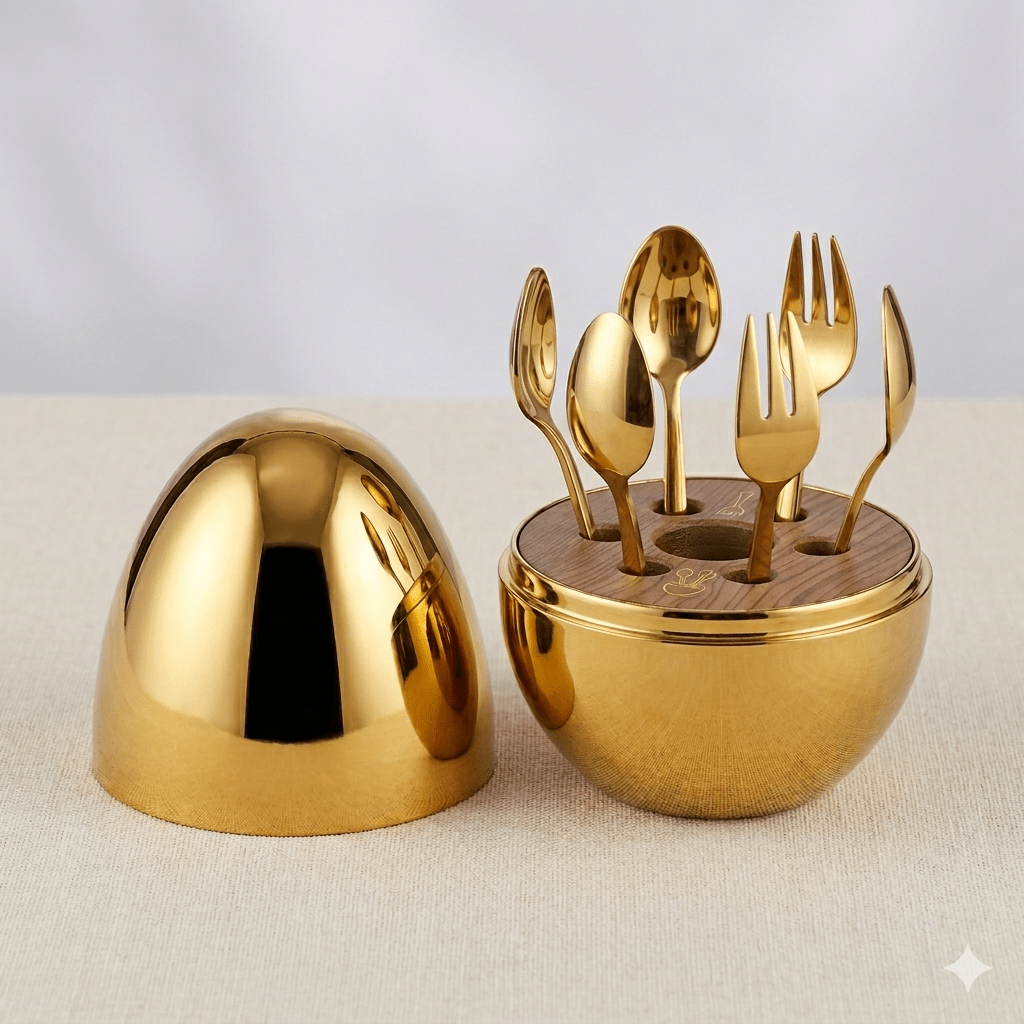 7PC Gold Mood Egg Dessert Cutlery Set - Home Phase