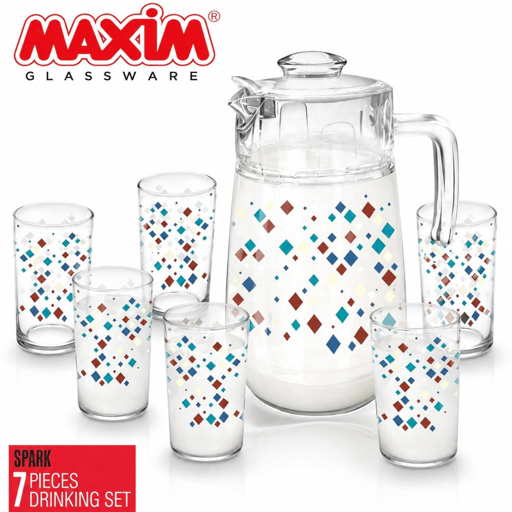 7PC Maxim Printed Glass Jug & Tumbler Set - Spark - Home Phase