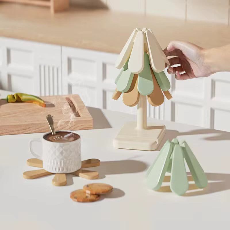 4PC Silicone Trivet Set With Stand