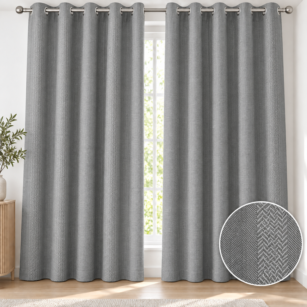 Grey Eyelet Blockout Curtain – Extra Width, 200 × 225 cm, 80% Blockout
