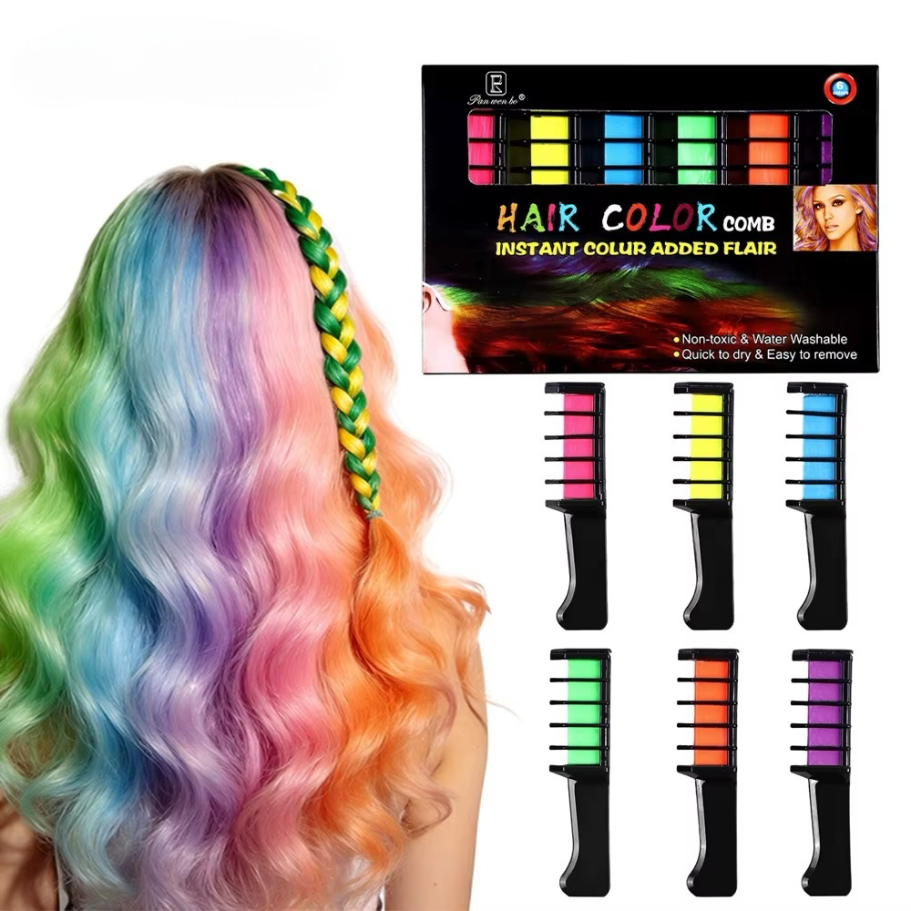 6PC Temporary Hair Colour Chalk Comb - 6 Colours