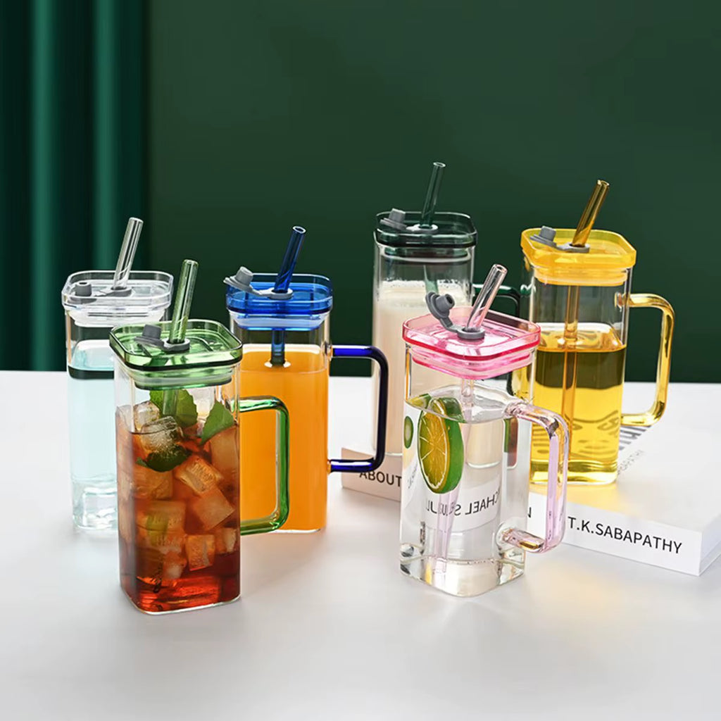 Cute Glass Cup With Glass Straw - 400 ml