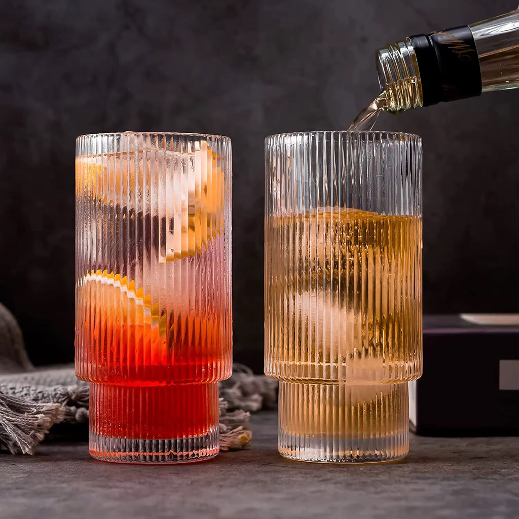 6-Piece Tall Ribbed Glass Set – 300 ml